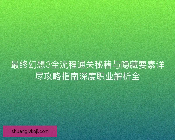 最终幻想3全流程通关秘籍与隐藏要素详尽攻略指南深度职业解析全